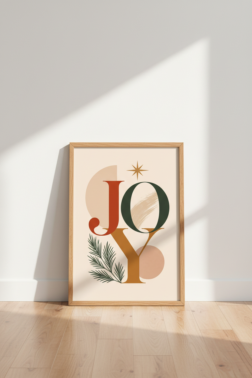 Joy Christmas Wall Art | Mid Century Modern Typography Poster, Boho Holiday Decor