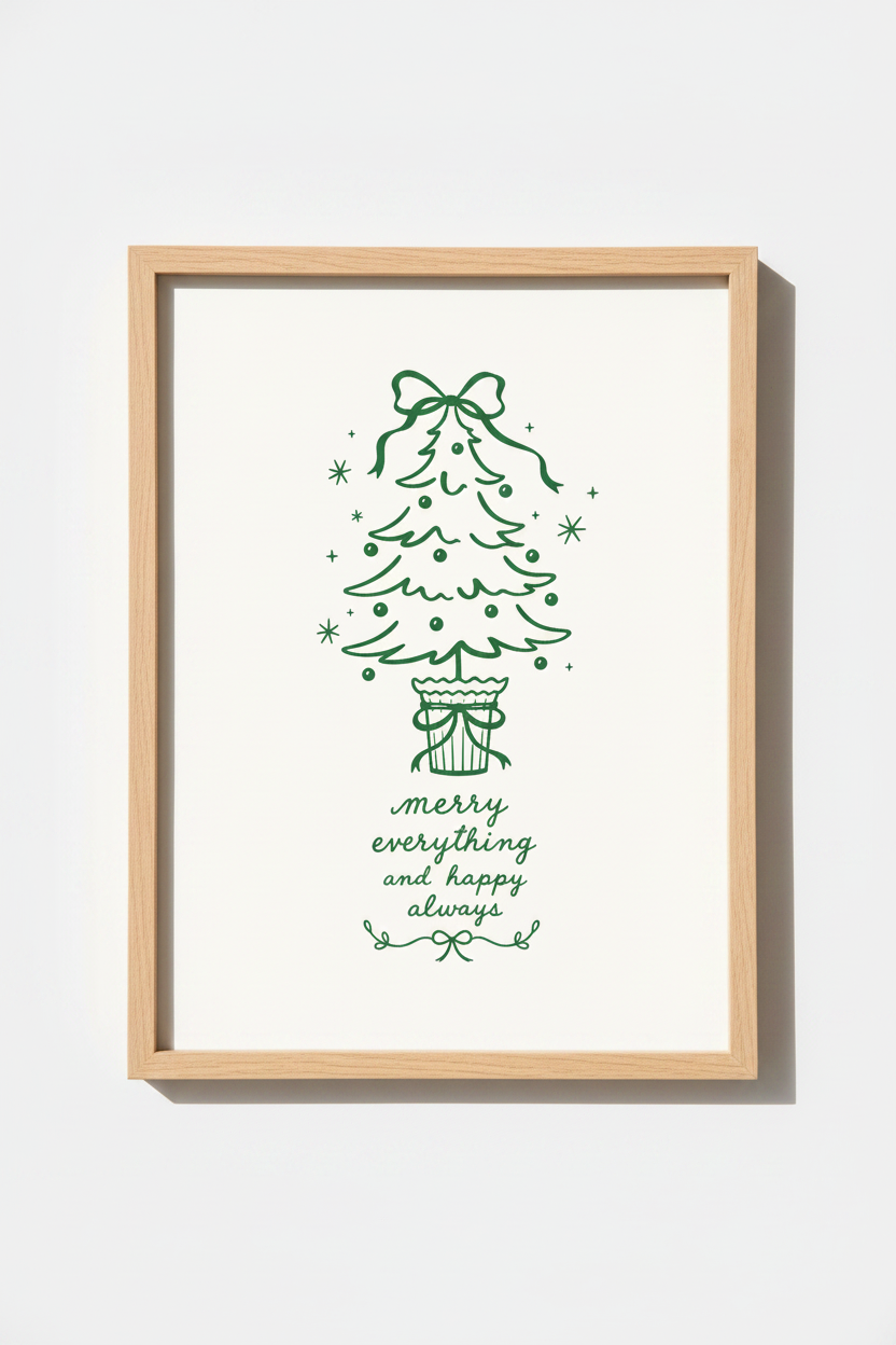 Festive Christmas Tree Print | Green Holiday Decor, Minimalist Winter Poster