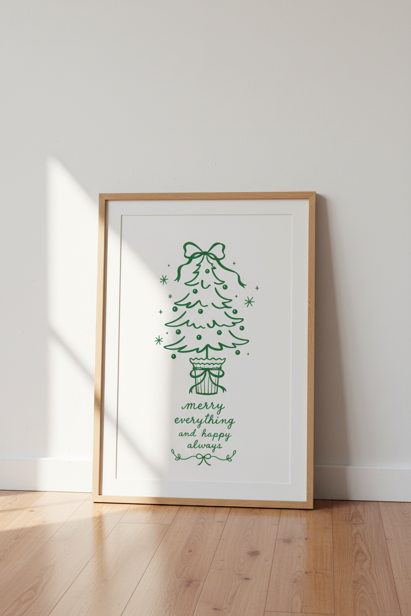 Festive Christmas Tree Print | Green Holiday Decor, Minimalist Winter Poster