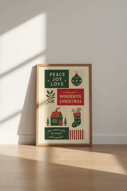 Retro Christmas Typography Wall Art | Holiday Decor | Mid Century Modern Poster