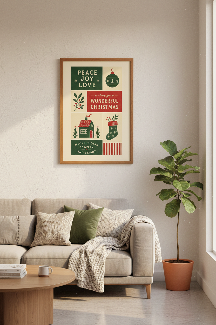 Retro Christmas Typography Wall Art | Holiday Decor | Mid Century Modern Poster