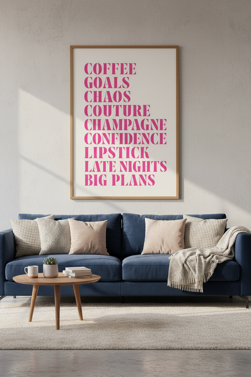 Pink Typography Poster | Chic Preppy Wall Art, Hot Pink Office &amp; Dorm Decor