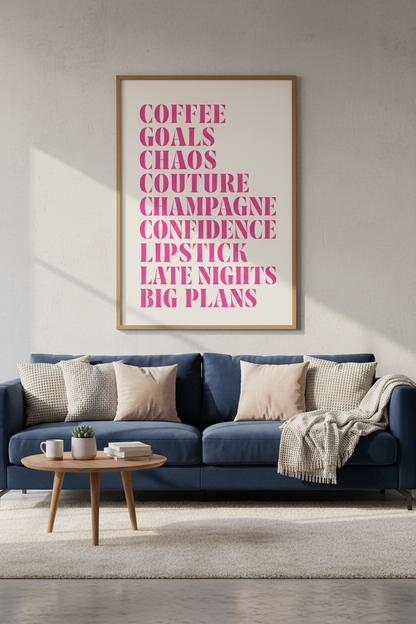 Pink Typography Poster | Chic Preppy Wall Art, Hot Pink Office &amp; Dorm Decor