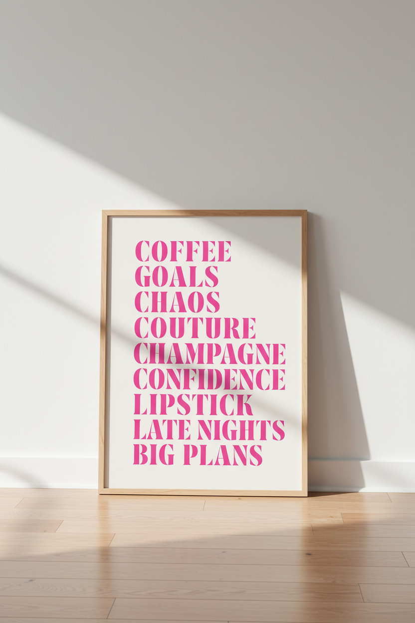 Pink Typography Poster | Chic Preppy Wall Art, Hot Pink Office &amp; Dorm Decor