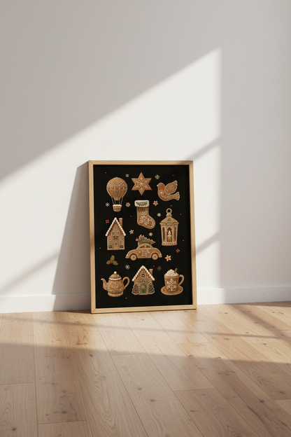 Gingerbread Christmas Wall Art | Dark Moody Holiday Decor | Festive Poster