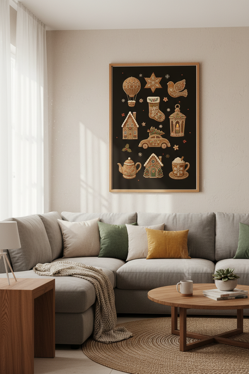 Gingerbread Christmas Wall Art | Dark Moody Holiday Decor | Festive Poster