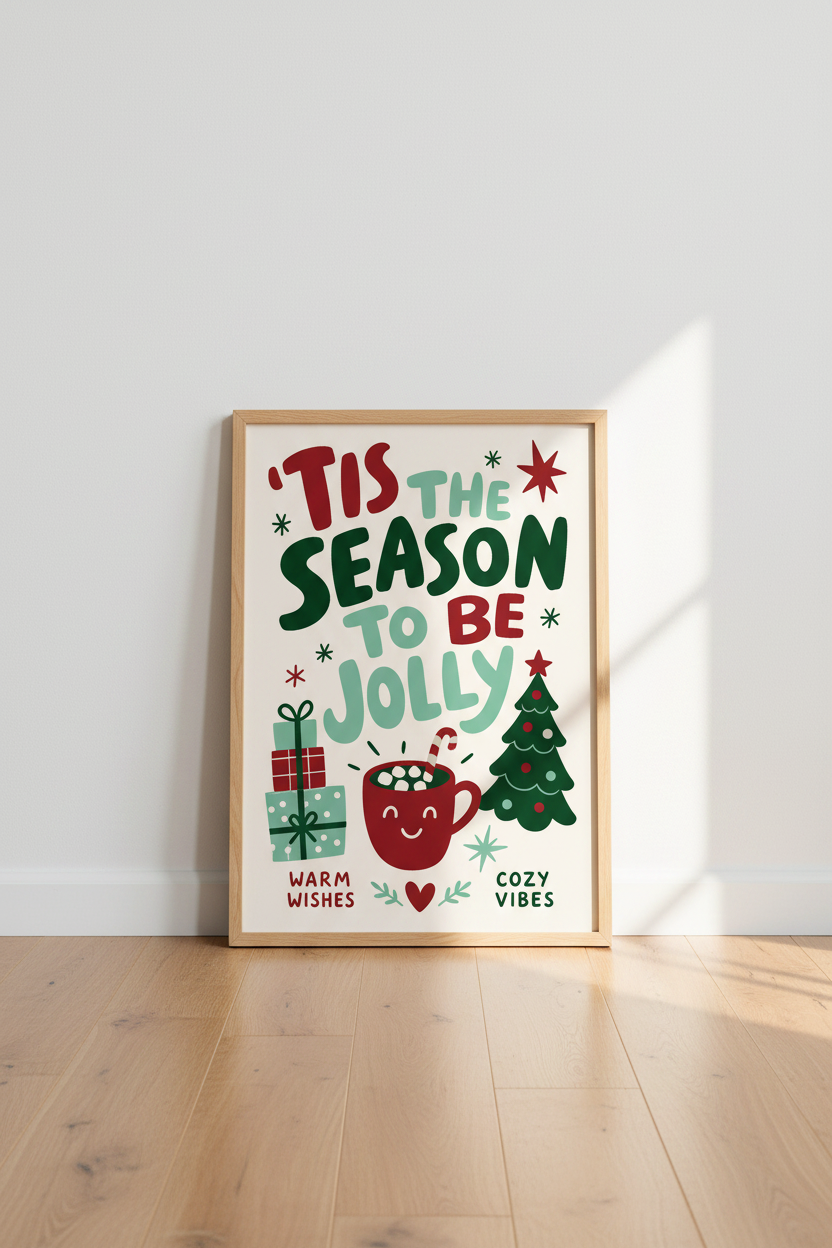 Christmas Wall Art | Whimsical Typography, Cozy Holiday Decor | Festive Poster