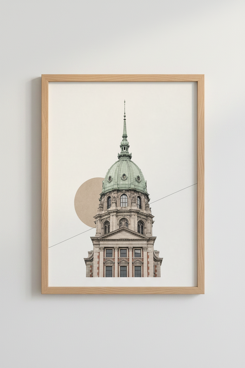 European Architecture Art | Teal Dome Minimalist Print, Modern Travel Poster