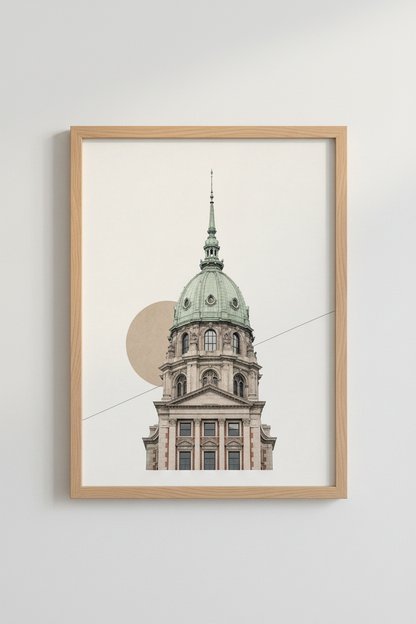 European Architecture Art | Teal Dome Minimalist Print, Modern Travel Poster