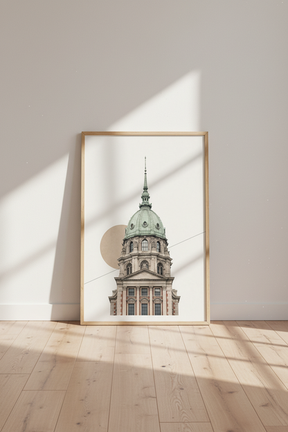 European Architecture Art | Teal Dome Minimalist Print, Modern Travel Poster
