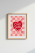 Strawberry Wall Art Print | Ciao Bella Pink Checkered Poster | Coquette Kitchen Decor