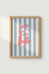 Coquette Wall Art Print | Pink Bow Ciao Bella Poster | Blue Striped Bedroom Decor