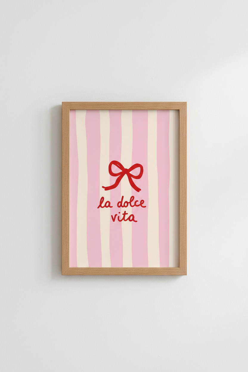Coquette Pink Art Print | La Dolce Vita Red Bow Poster, Italian Aesthetic Decor