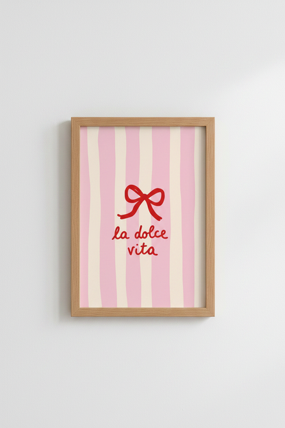 Coquette Pink Art Print | La Dolce Vita Red Bow Poster, Italian Aesthetic Decor