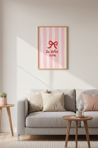 Coquette Pink Art Print | La Dolce Vita Red Bow Poster, Italian Aesthetic Decor