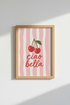 Ciao Bella Poster | Pink Stripes Art, Cherry Motif Decor