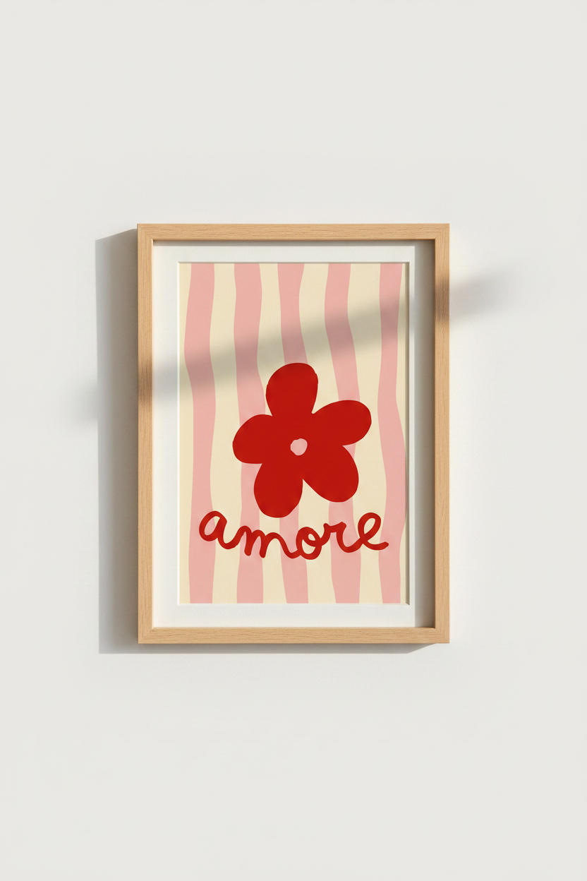 Danish Pastel Wall Art Print | Amore Red Flower Poster | Trendy Pink Aesthetic Decor