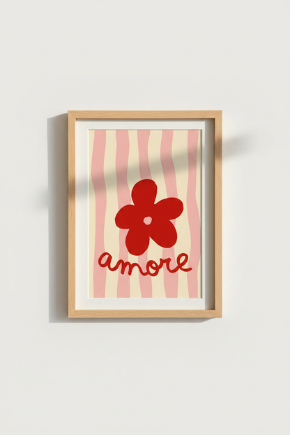 Danish Pastel Wall Art Print | Amore Red Flower Poster | Trendy Pink Aesthetic Decor