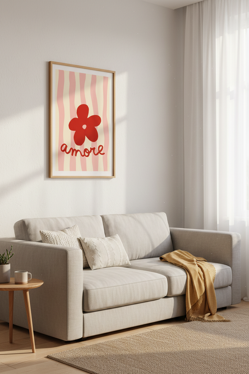 Danish Pastel Wall Art Print | Amore Red Flower Poster | Trendy Pink Aesthetic Decor