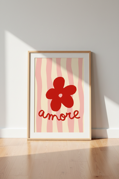Danish Pastel Wall Art Print | Amore Red Flower Poster | Trendy Pink Aesthetic Decor