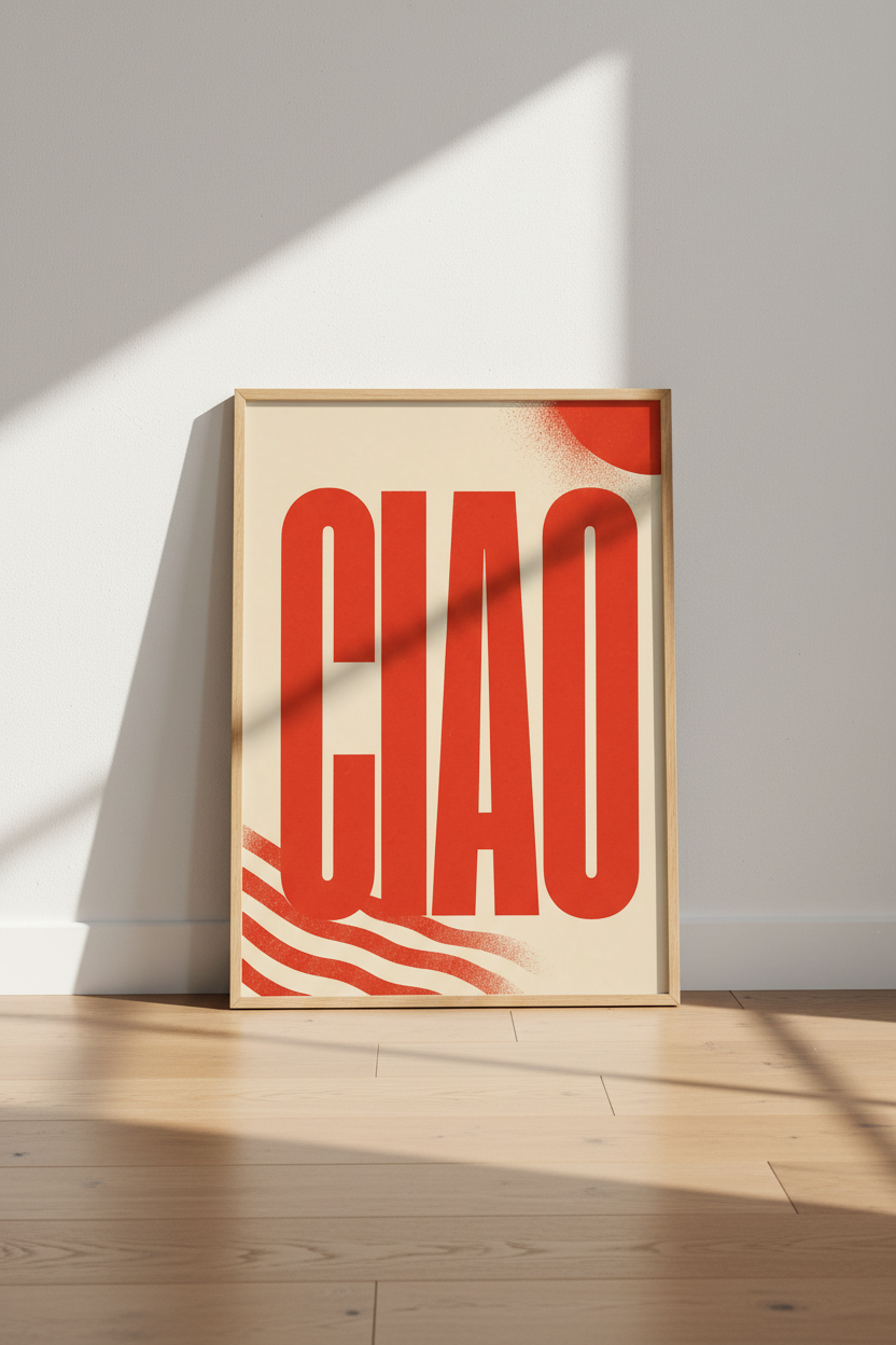 Ciao Italian Wall Art | Bold Red Typography, Minimalist Retro Kitchen Decor Poster