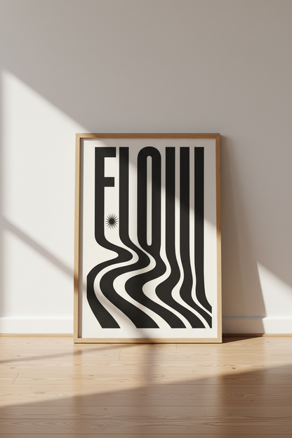 Flow Typography Wall Art | Black and White Retro Minimalist Poster, Home Office Art