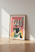 Ciao Frenchie Dog Wall Art | Retro Pink Pop Art Print, Trendy Home Decor