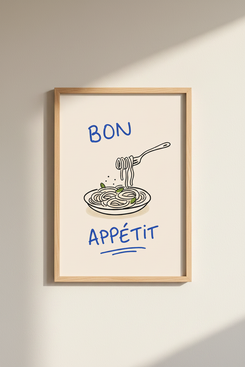 Bon Appetit Pasta Wall Art Print | Kitchen Decor | Minimalist Foodie Poster