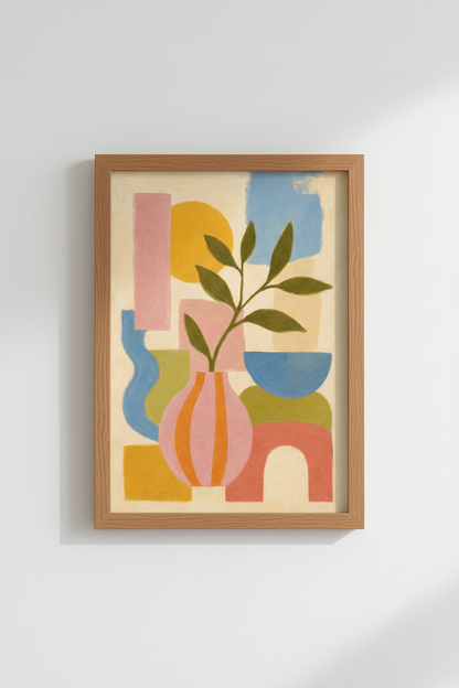 Boho Wall Art Print | Abstract Botanical Shapes, Mid Century Modern Living Room Decor