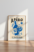 French Apéro Art Print | Blue Minimalist Kitchen Decor | Mediterranean Cocktail Poster