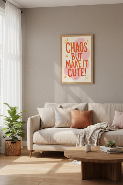 Chaos But Make It Cute Wall Art Print | Trendy Dorm Decor | Retro Typography Poster