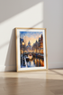 Amsterdam Winter Canal Watercolor Art | Cozy Cityscape, Living Room Decor
