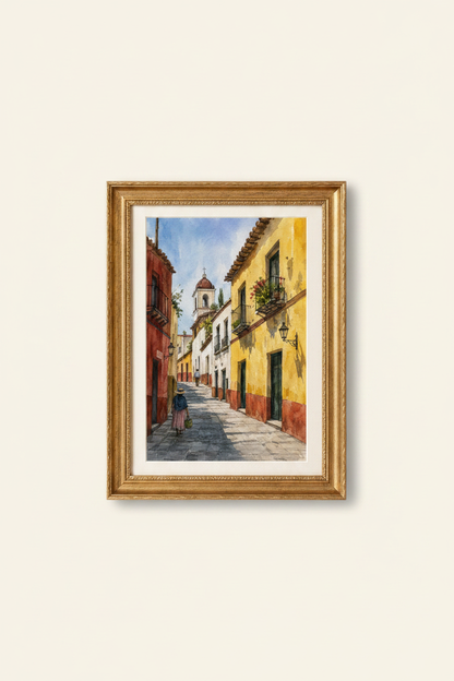Mediterranean street | Watercolor Cityscape Print | Living Room Decor