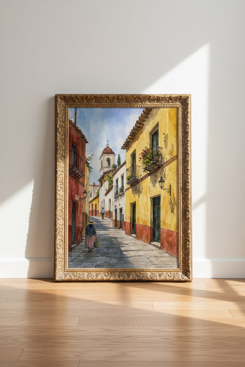 Mediterranean street | Watercolor Cityscape Print | Living Room Decor