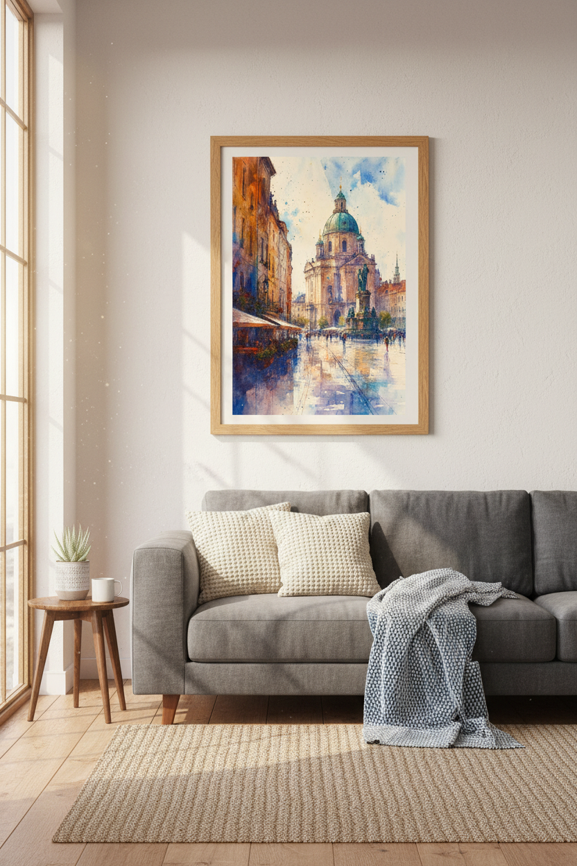 European Cityscape Watercolor Print | Dresden Germany Wall Art | Architectural Poster