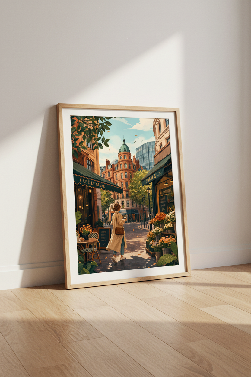 European Street Scene | Parisian Cafe Art, Flower Shop Poster, Cozy Urban Decor