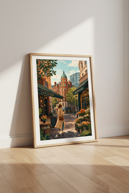 European Street Scene | Parisian Cafe Art, Flower Shop Poster, Cozy Urban Decor