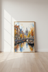 Watercolor Amsterdam Canal Art | Autumn European Cityscape, Living Room Decor