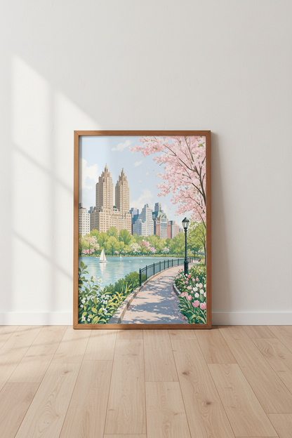 Central Park NYC Art | Pastel Spring Skyline Print, Living Room Decor