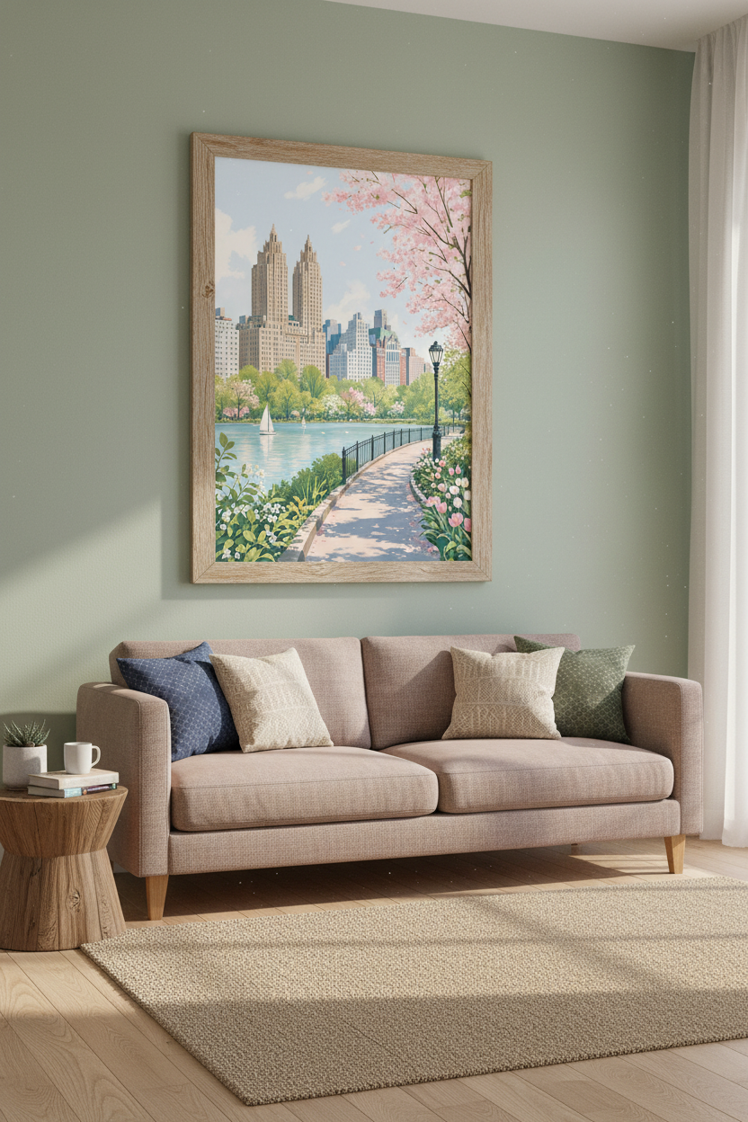 Central Park NYC Art | Pastel Spring Skyline Print, Living Room Decor