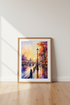 European City Sunset Watercolor | Romantic Street Cafe Print, Living Room Decor