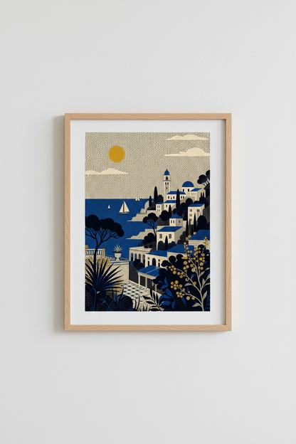 Coastal Village Art | Ocean blues, Mediterranean vibe | Living Room Decor