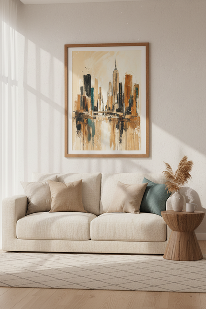 Abstract NYC Skyline Wall Art | Neutral Cityscape Decor | Modern Urban Poster