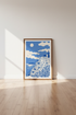 Santorini Greece Wall Art | Blue Mediterranean Coastal Decor | Minimalist Poster