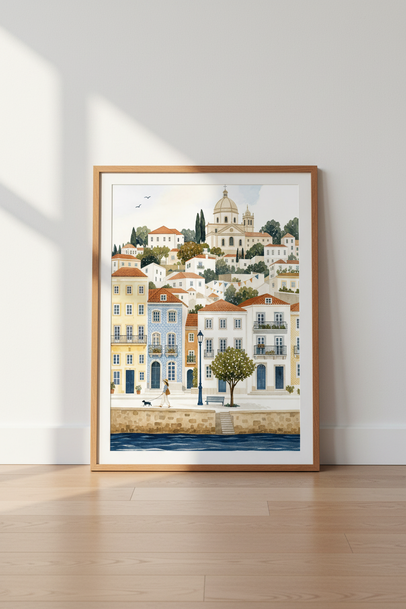 Mediterranean Coast Watercolor Print | European Travel Art, Coastal Home Decor