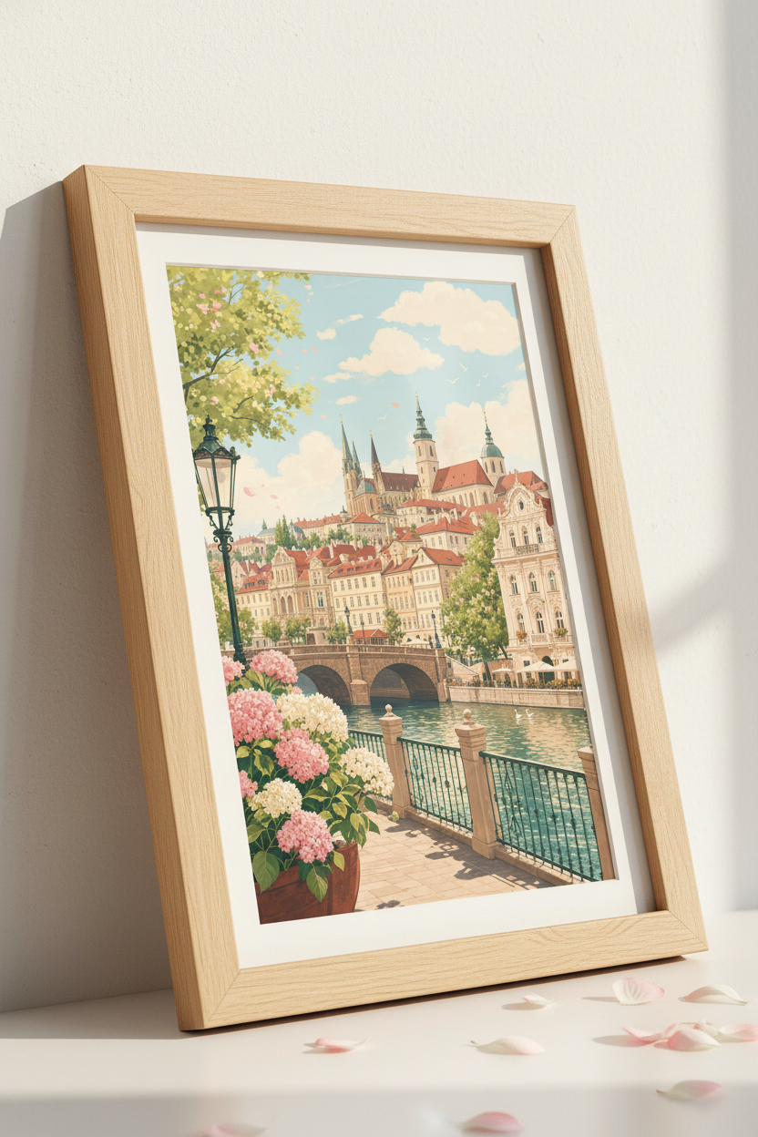 European Cityscape Wall Art | Pastel Old Town Print, Living Room Decor Poster
