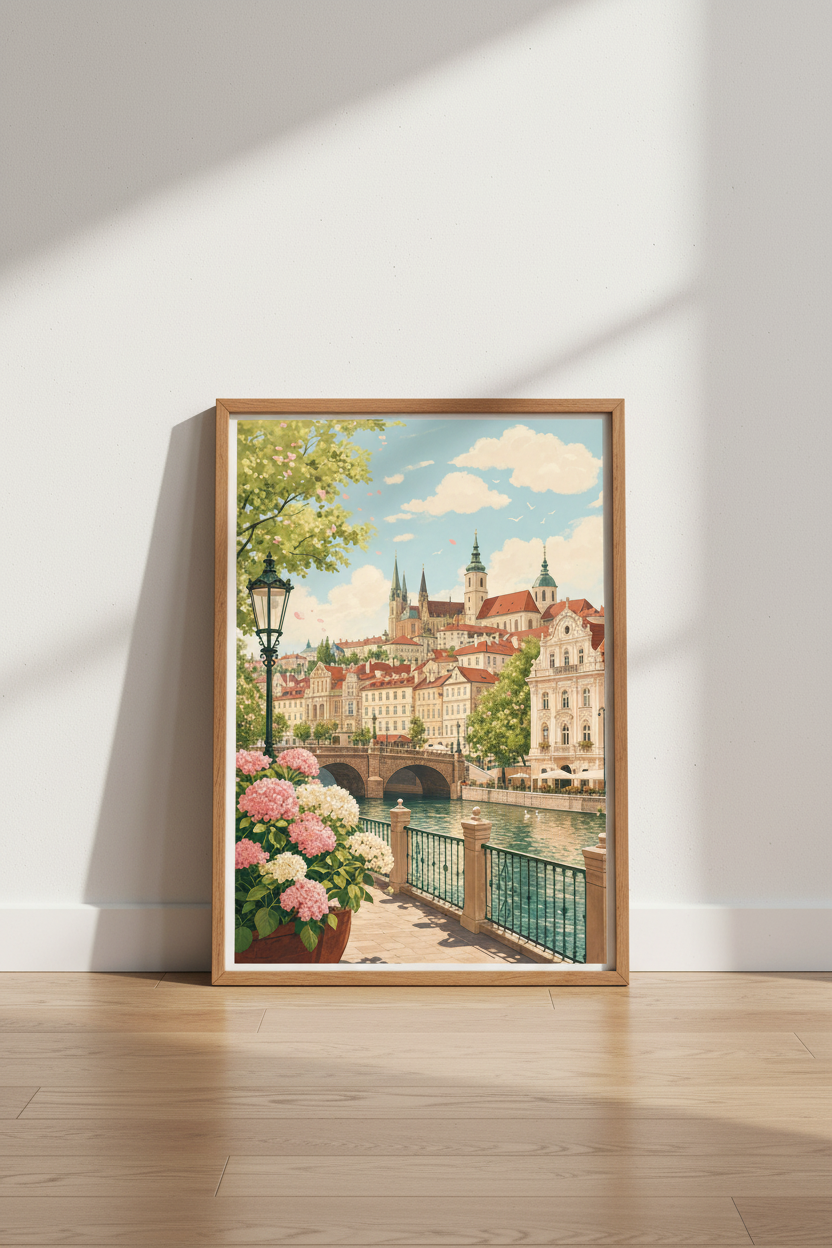 European Cityscape Wall Art | Pastel Old Town Print, Living Room Decor Poster