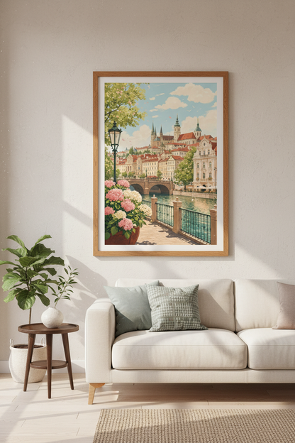 European Cityscape Wall Art | Pastel Old Town Print, Living Room Decor Poster