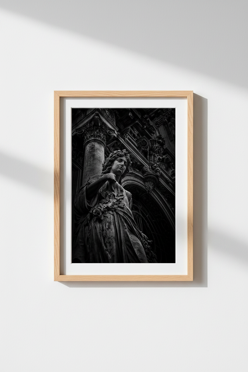 Dark Academia Wall Art | Gothic Statue Decor, Black and White Photography Poster