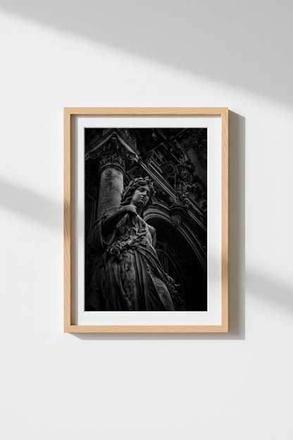 Dark Academia Wall Art | Gothic Statue Decor, Black and White Photography Poster